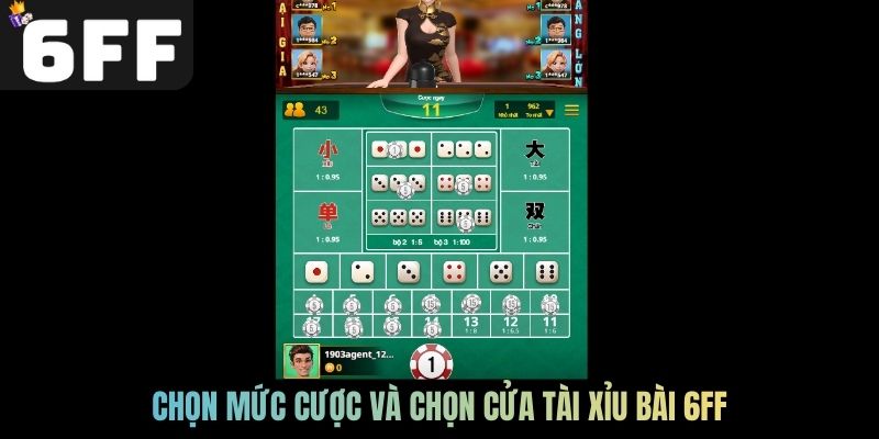 Chọn mức cược và chọn cửa Tài xỉu bài 6FF