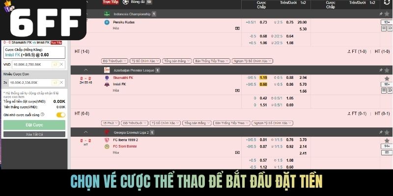 Chọn vé cược thể thao để bắt đầu đặt tiền