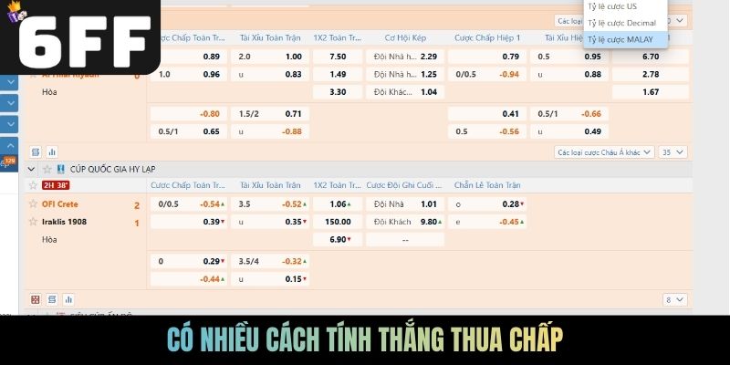 Có nhiều cách tính thắng thua chấp