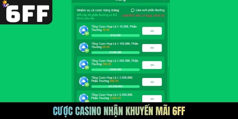 Cược casino nhận khuyến mãi 6FF