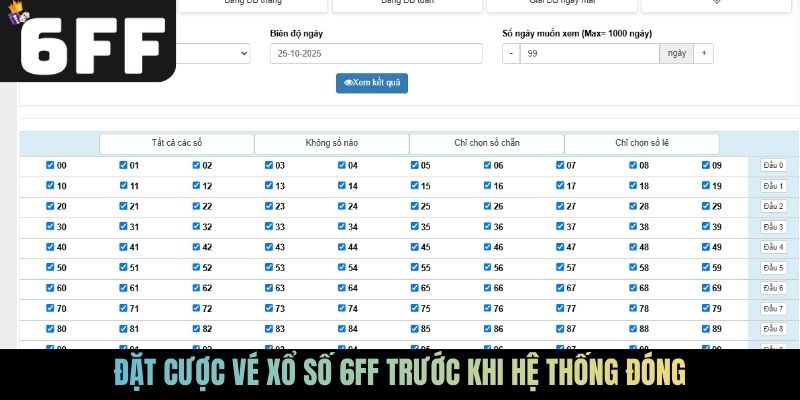 Đặt cược vé Xổ số 6FF trước khi hệ thống đóng