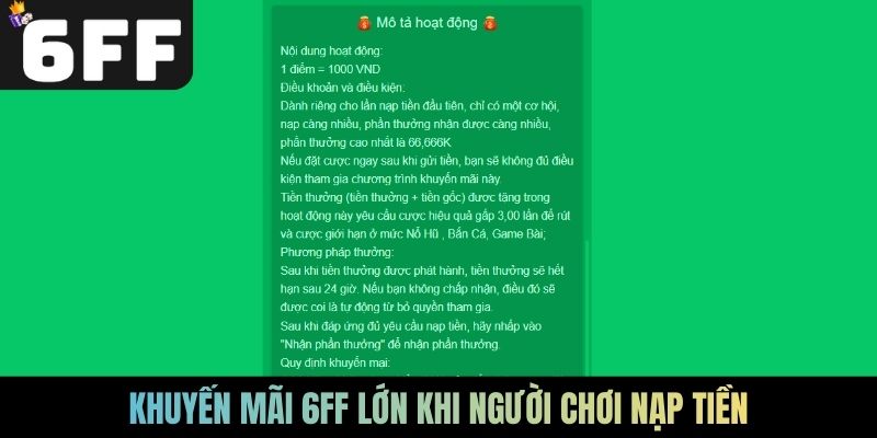 Khuyến mãi 6FF lớn khi người chơi nạp tiền