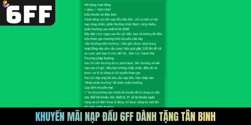 Khuyến mãi nạp đầu 6FF dành tặng tân binh
