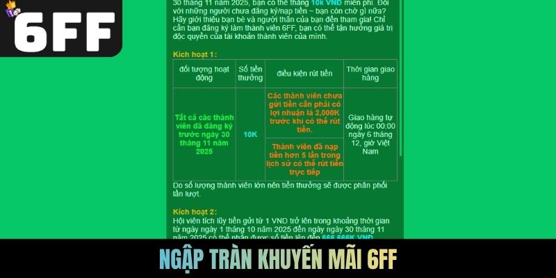Ngập tràn khuyến mãi 6FF